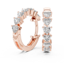 Rose gold hoop earrings with heart-shaped diamonds on a white background