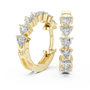 Pair of gold hoop earrings with heart-shaped diamonds on a white background