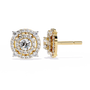 Gold and diamond earrings on a white background
