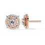 Pair of gold and diamond earrings on a white background