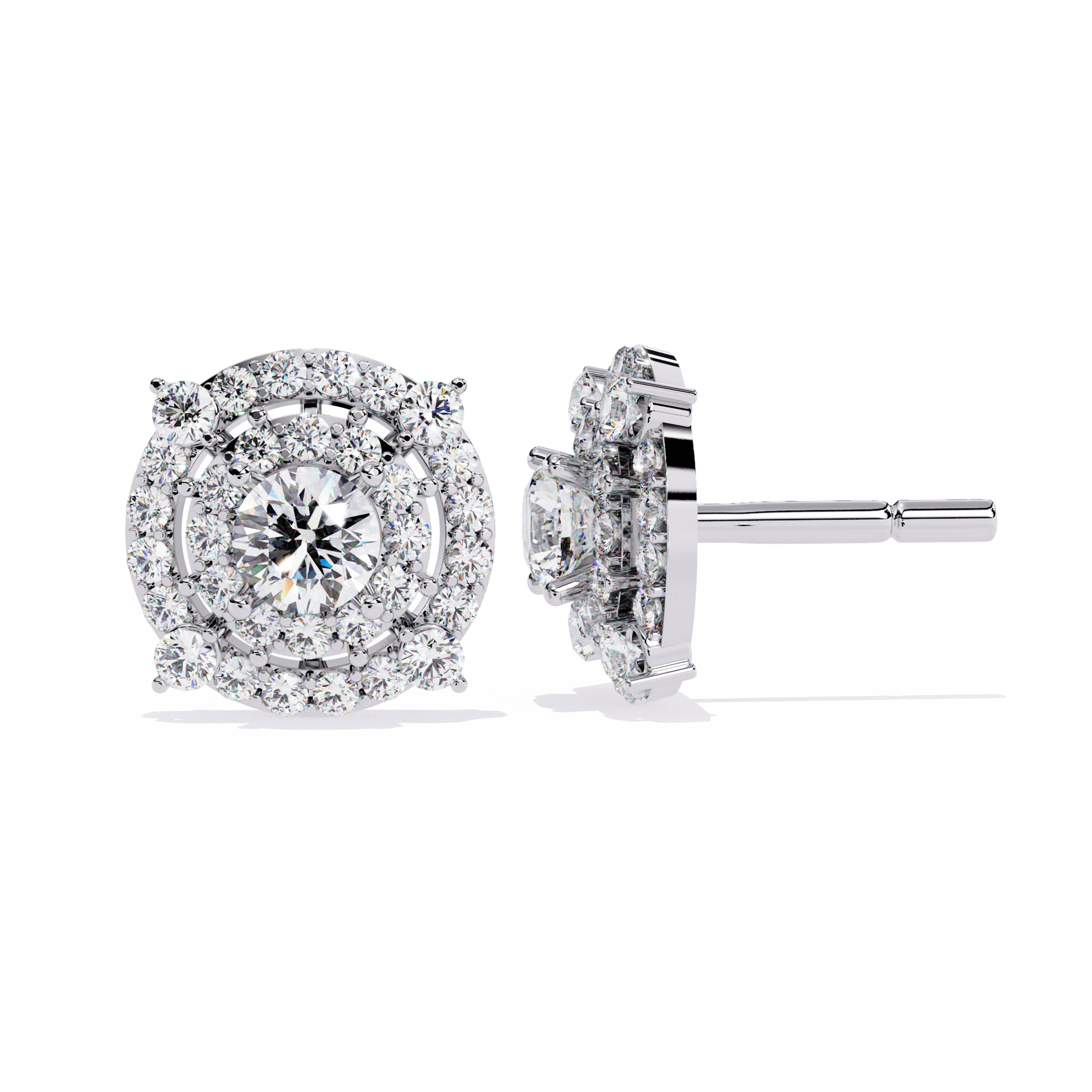 Pair of diamond earrings on a white background