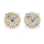 Pair of gold and diamond earrings on a white background