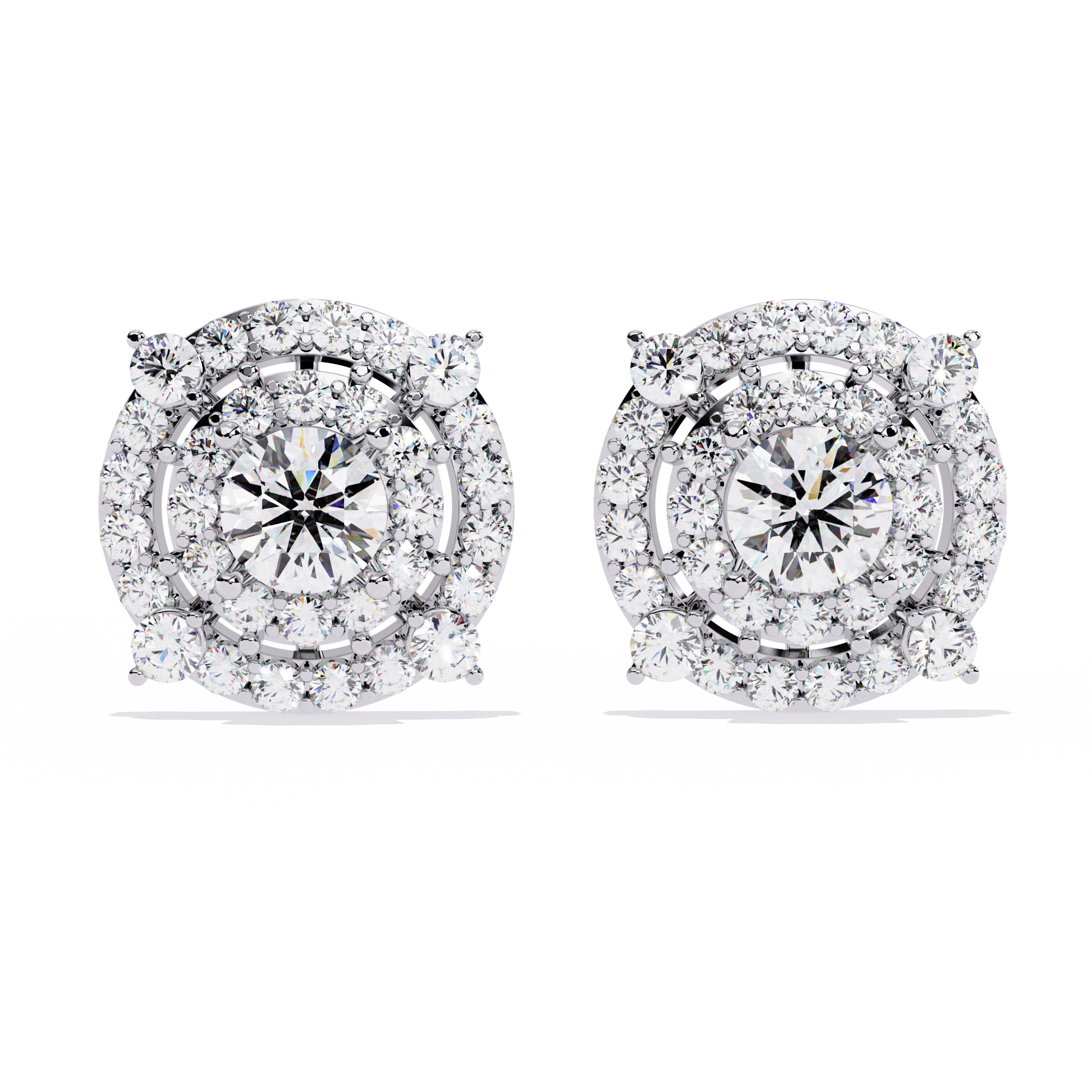 Pair of diamond earrings on a white background