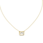 Gold necklace with a emerald pendant on a white background