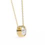 Gold necklace with a oval diamond pendant on a white background