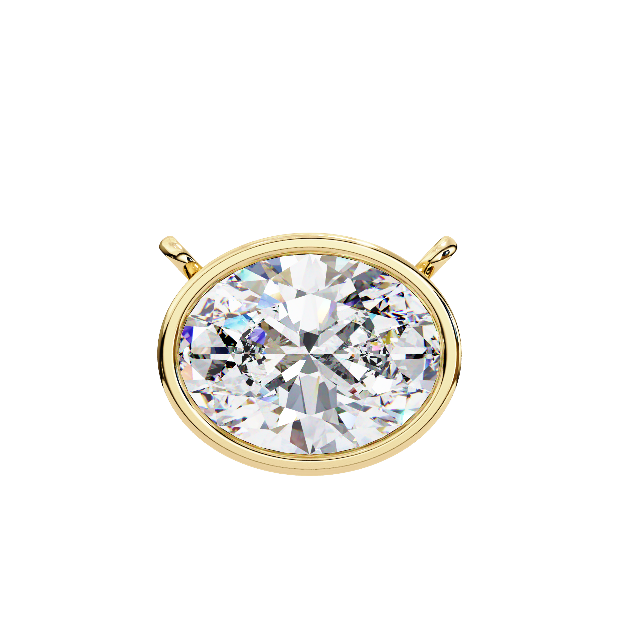 Gold necklace with a oval diamond pendant on a white background