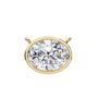 Gold necklace with a oval diamond pendant on a white background