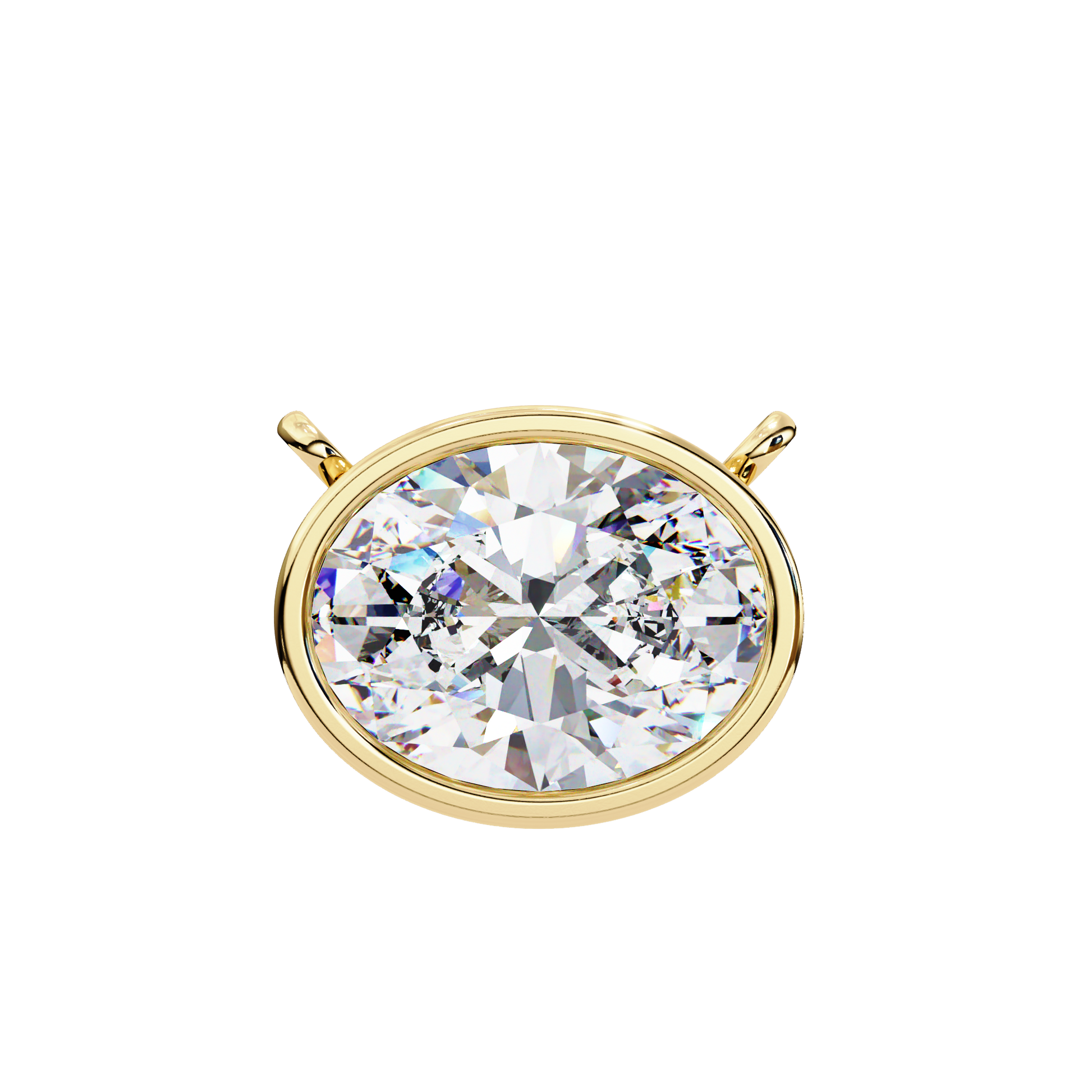 Gold necklace with a oval diamond pendant on a white background