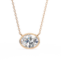 Rose gold necklace with a diamond pendant on a white background