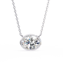Gold necklace with a oval diamond pendant on a white background