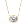 Gold necklace with a oval diamond pendant on a white background