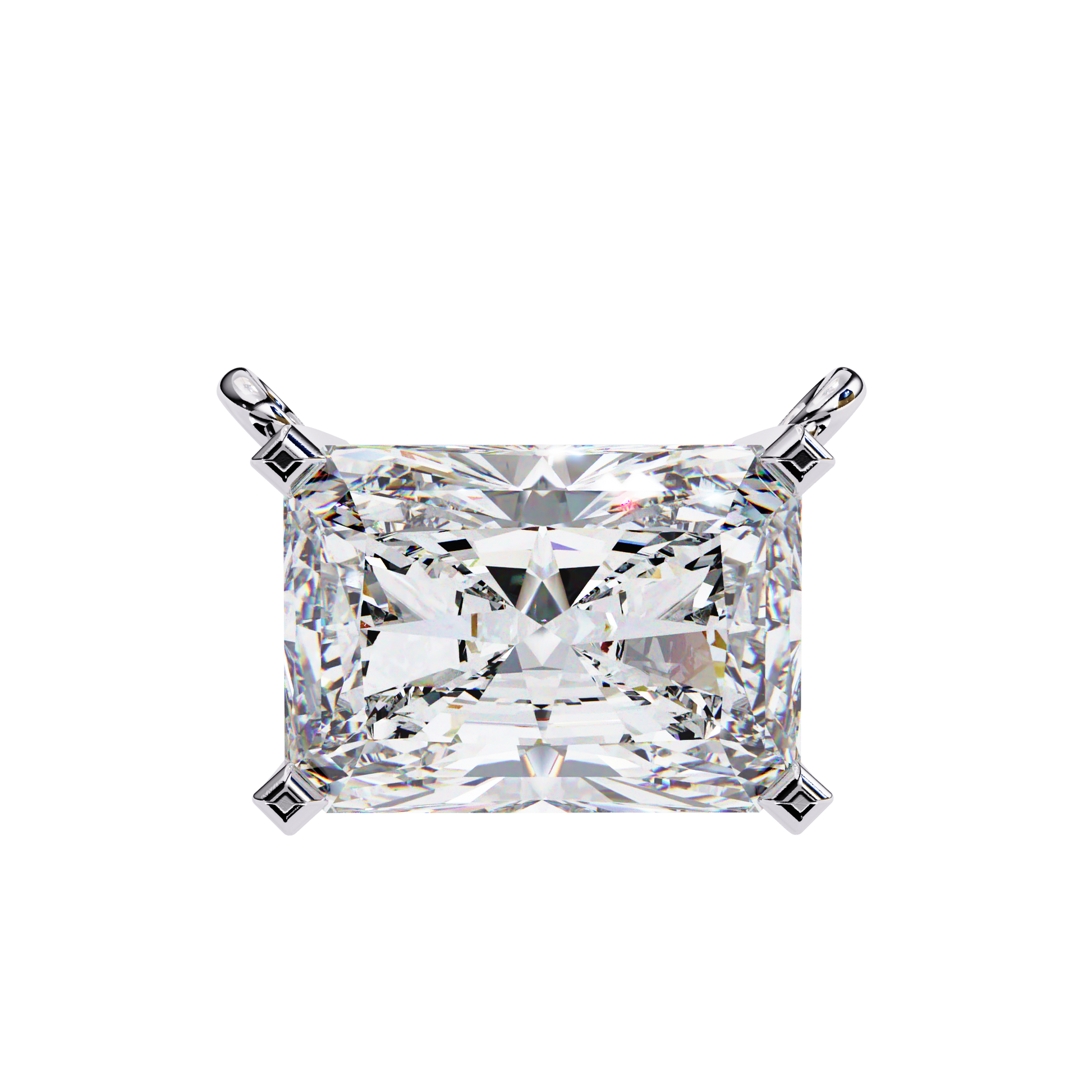 Radiant-cut diamond set horizontally in a secure 18K Gold bezel