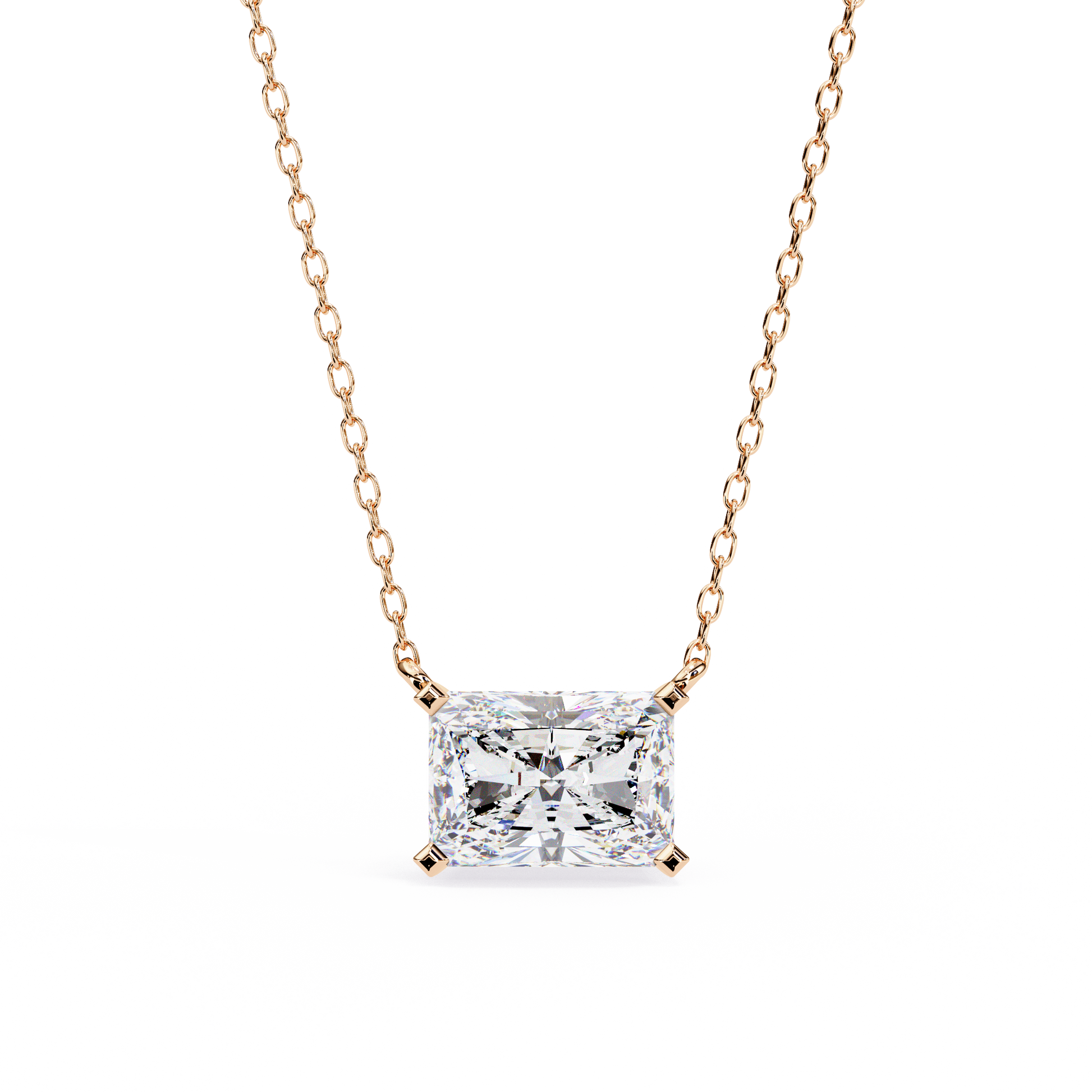 Radiant-cut diamond set horizontally in a secure 18K Gold bezel
