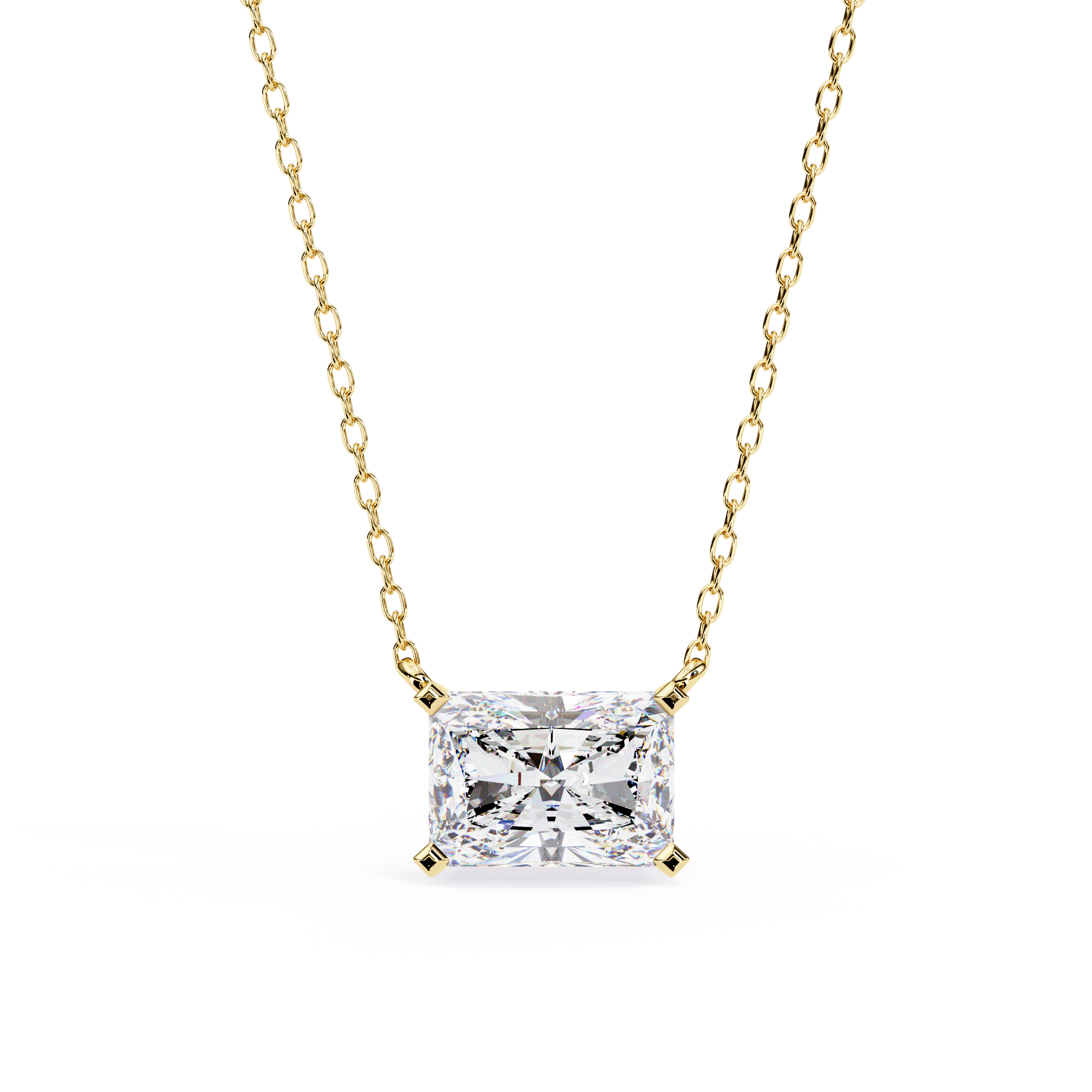 Radiant-cut diamond set horizontally in a secure 18K Gold bezel
