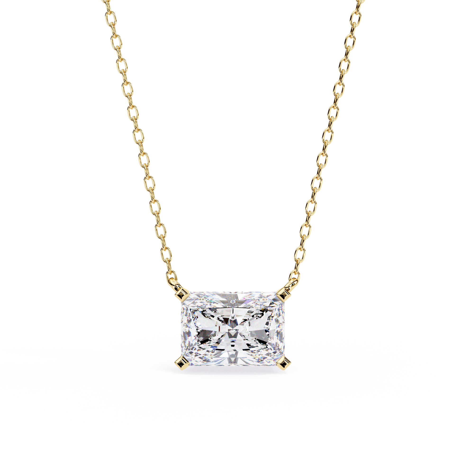 Radiant-cut diamond set horizontally in a secure 18K Gold bezel