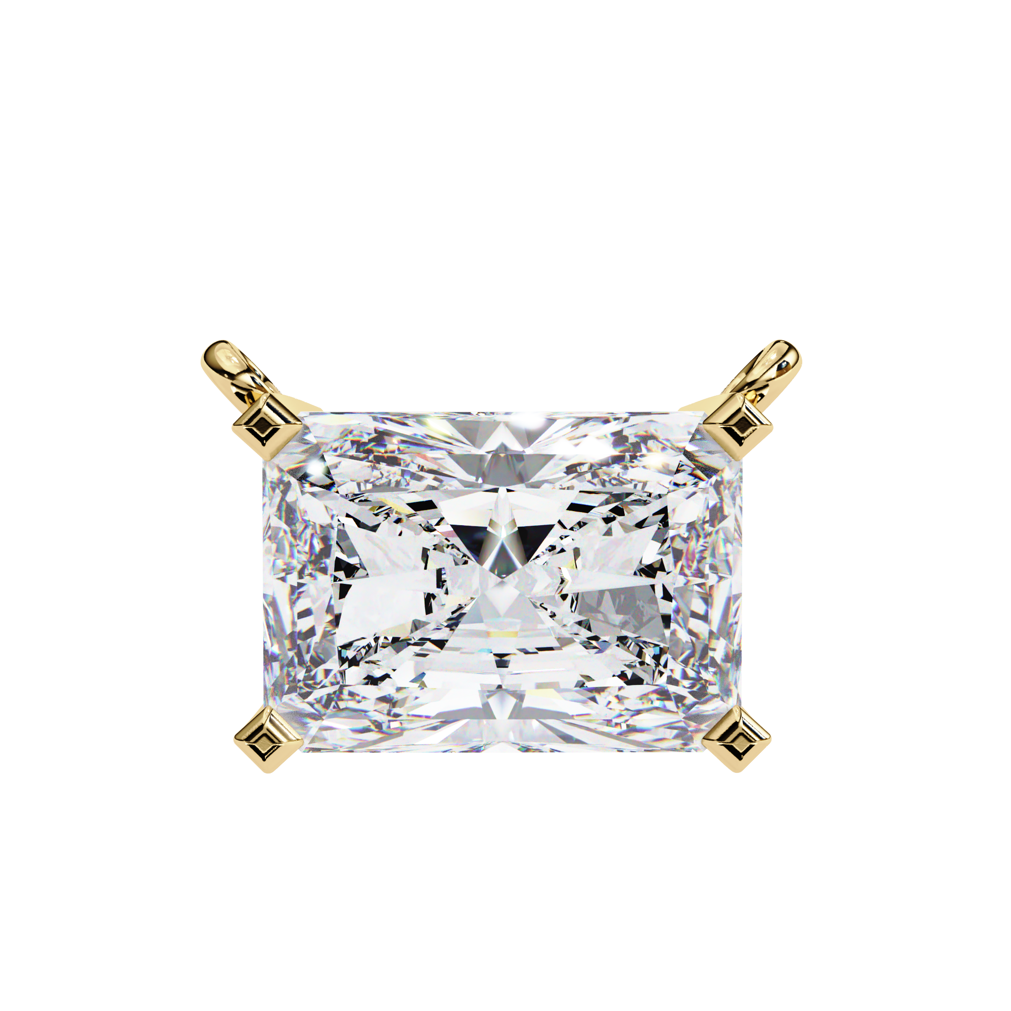 Radiant-cut diamond set horizontally in a secure 18K Gold bezel