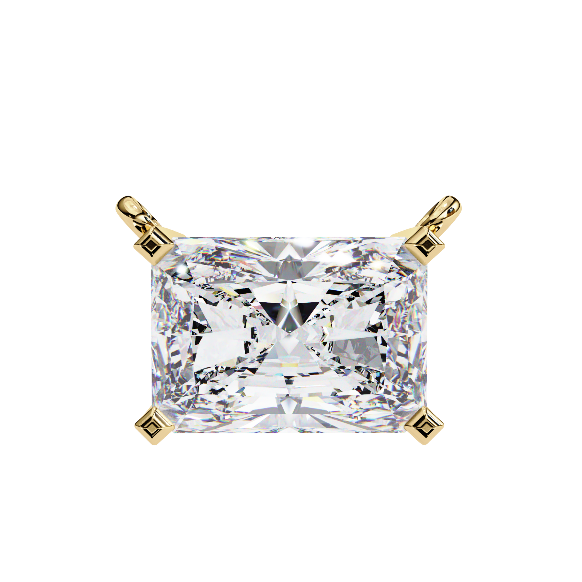 Radiant-cut diamond set horizontally in a secure 18K Gold bezel