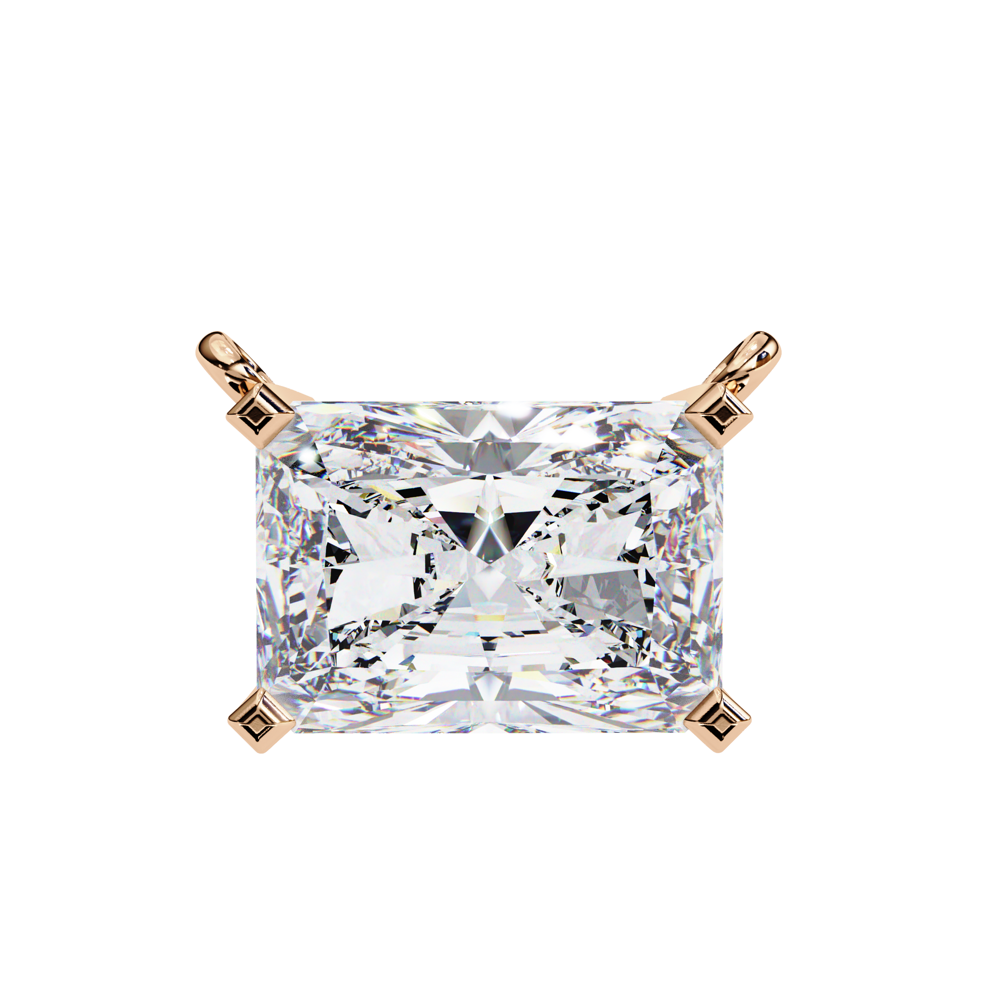 Radiant-cut diamond set horizontally in a secure 18K Gold bezel