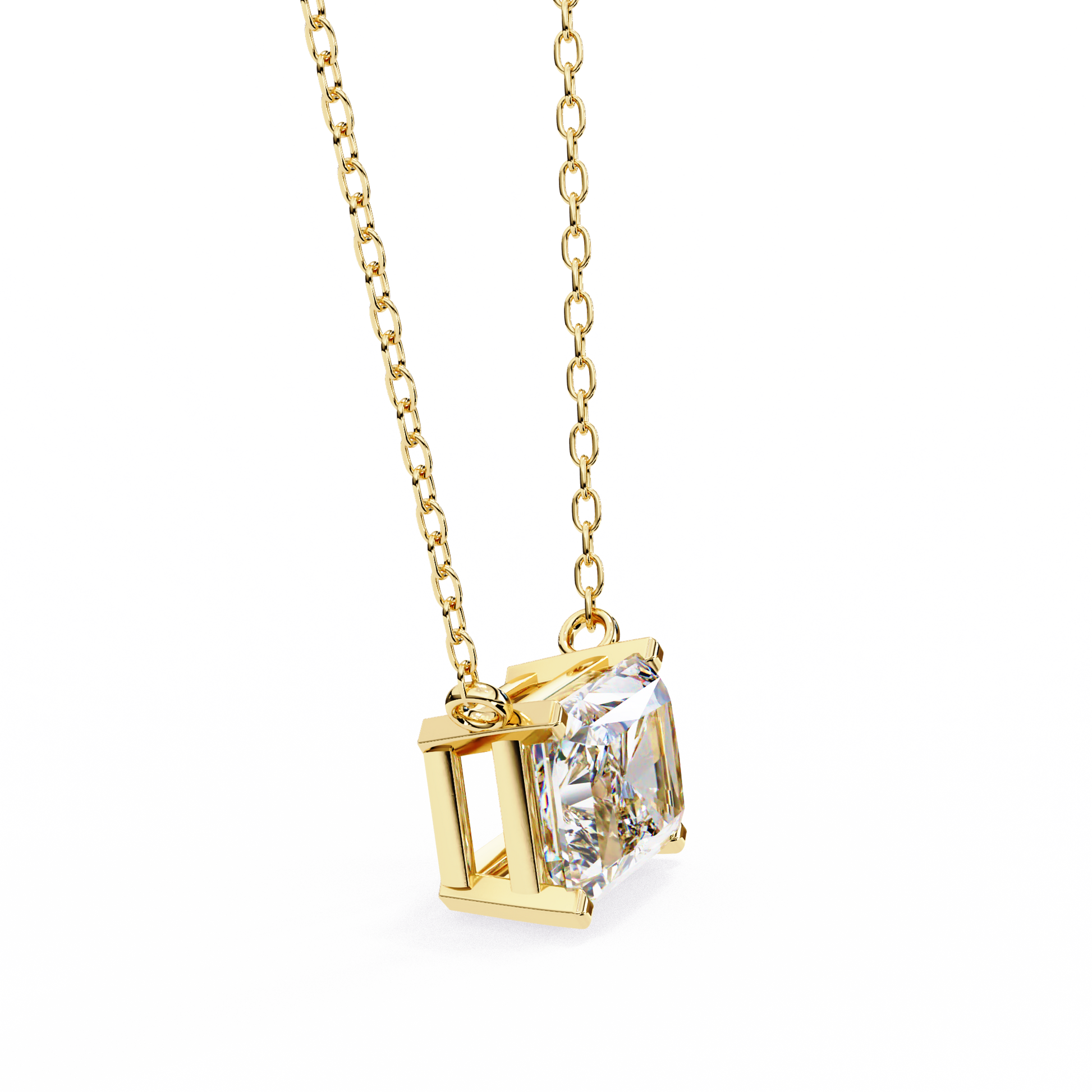Radiant-cut diamond set horizontally in a secure 18K Gold bezel