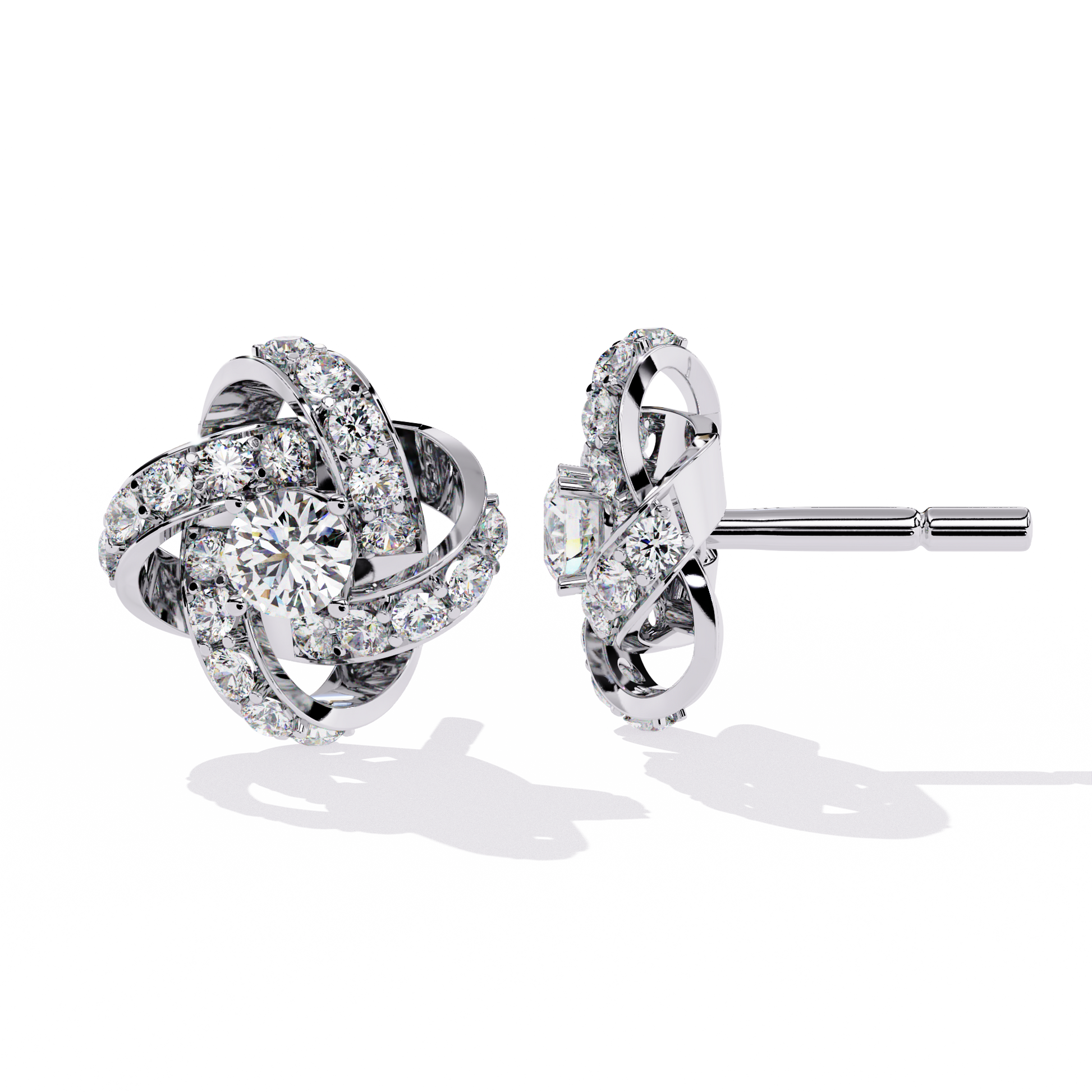 Pair of diamond earrings on a white background