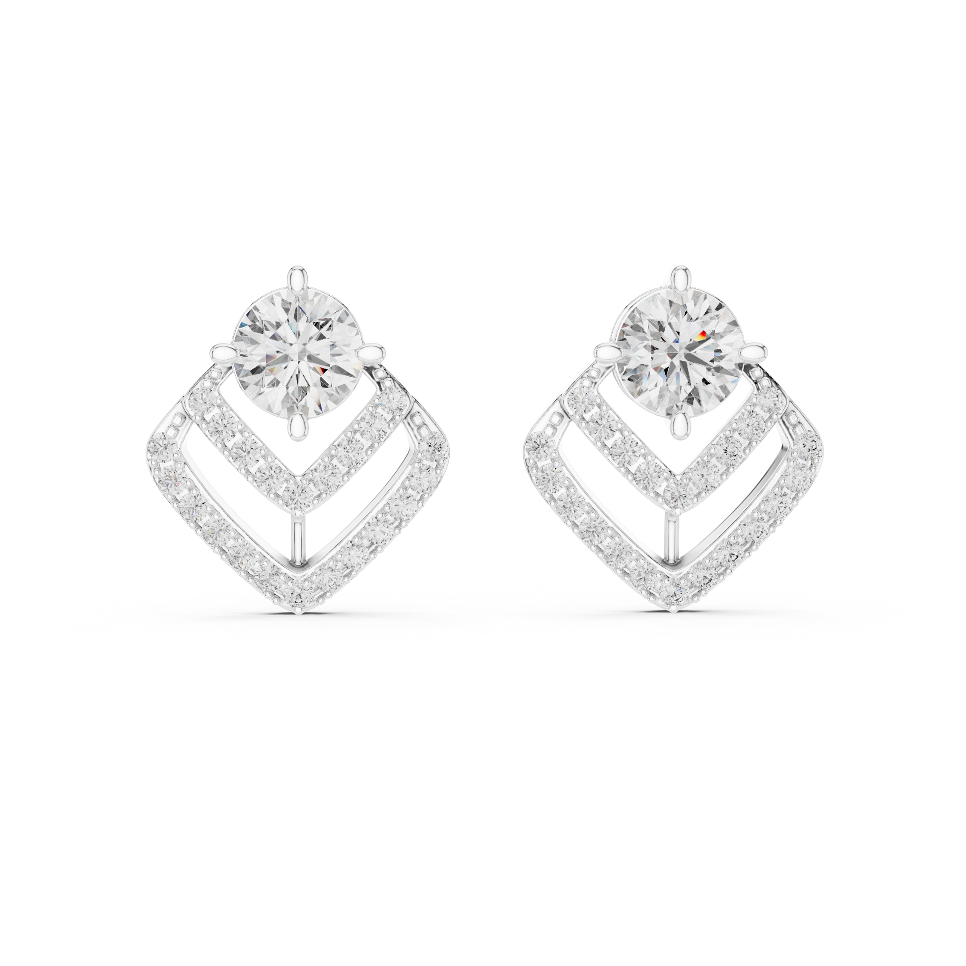 Pair of diamond earrings on a white background