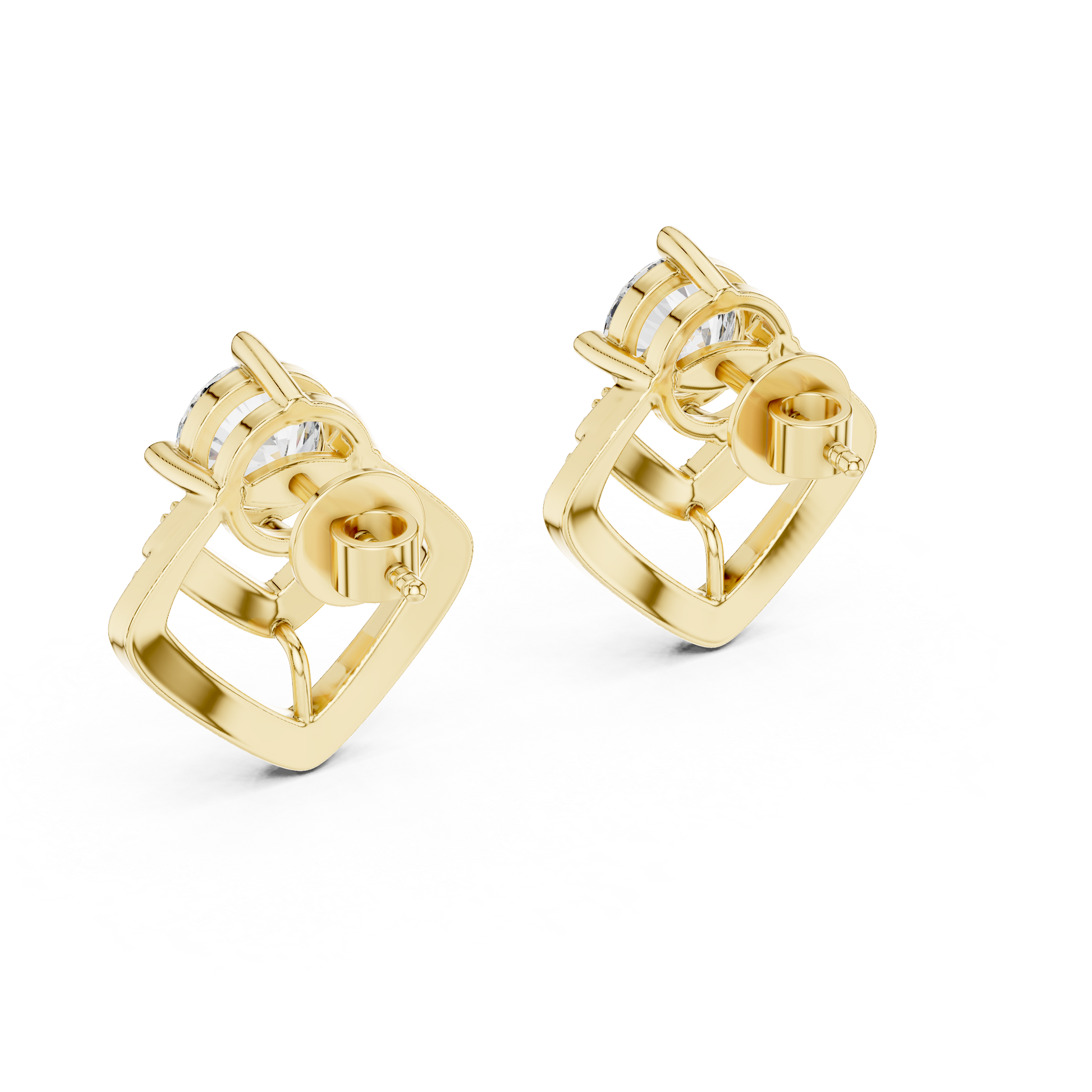Gold earrings with diamonds on a white background