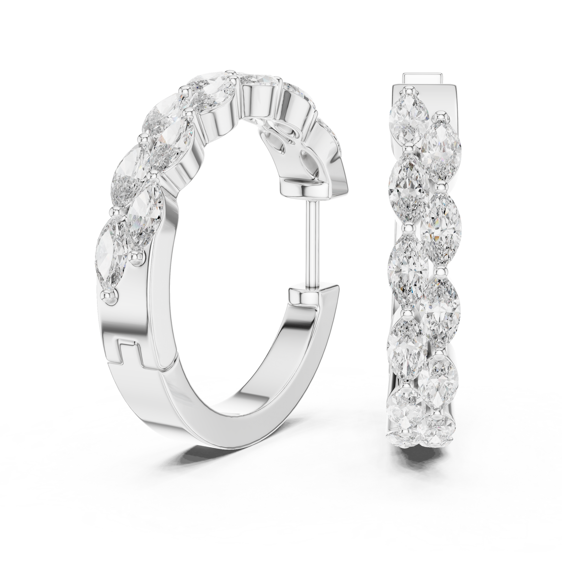Diamond hoop earrings on a white background