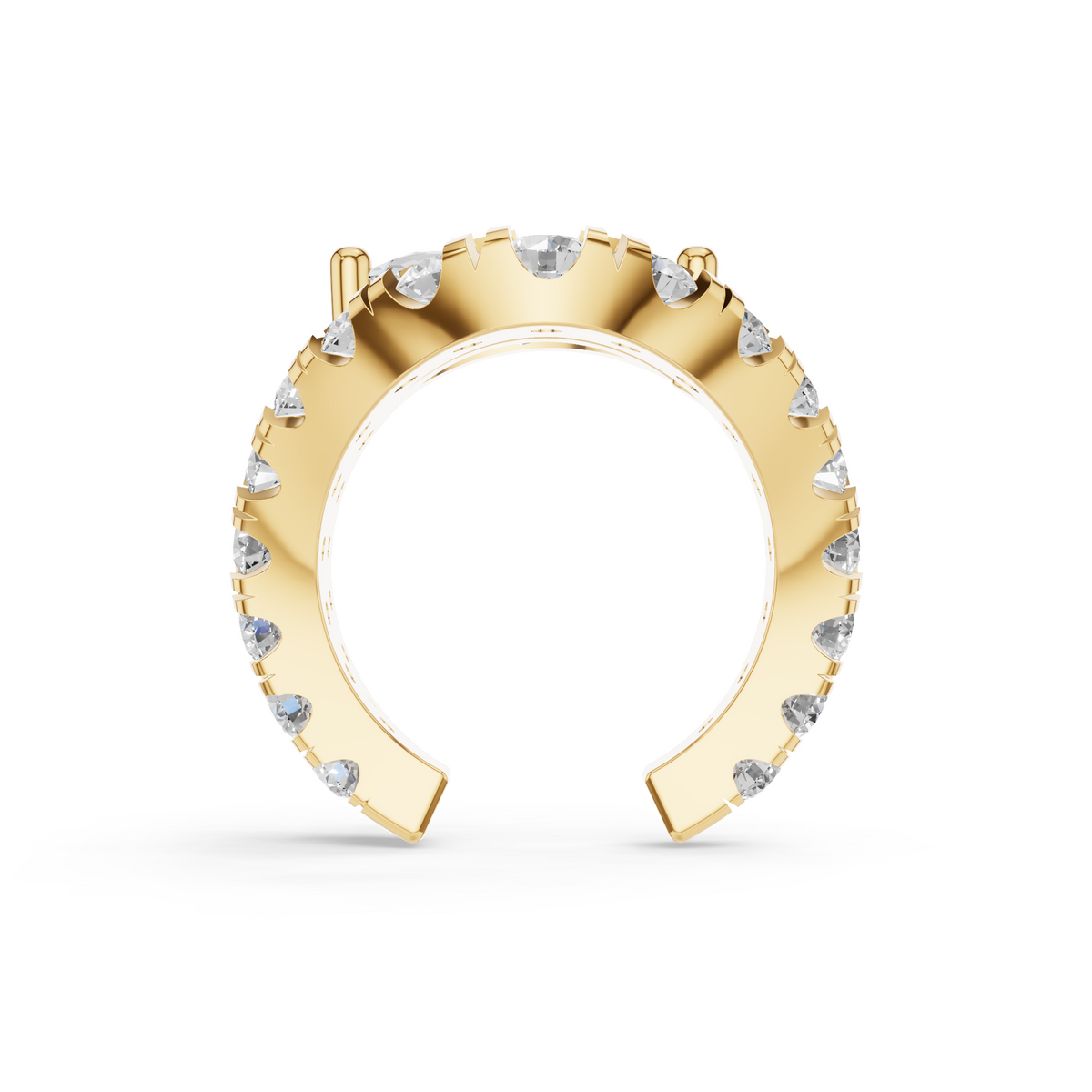 A single 0.46ct marquise diamond ear cuff surrounded by a graduated pavé halo, set in 14K yellow gold.