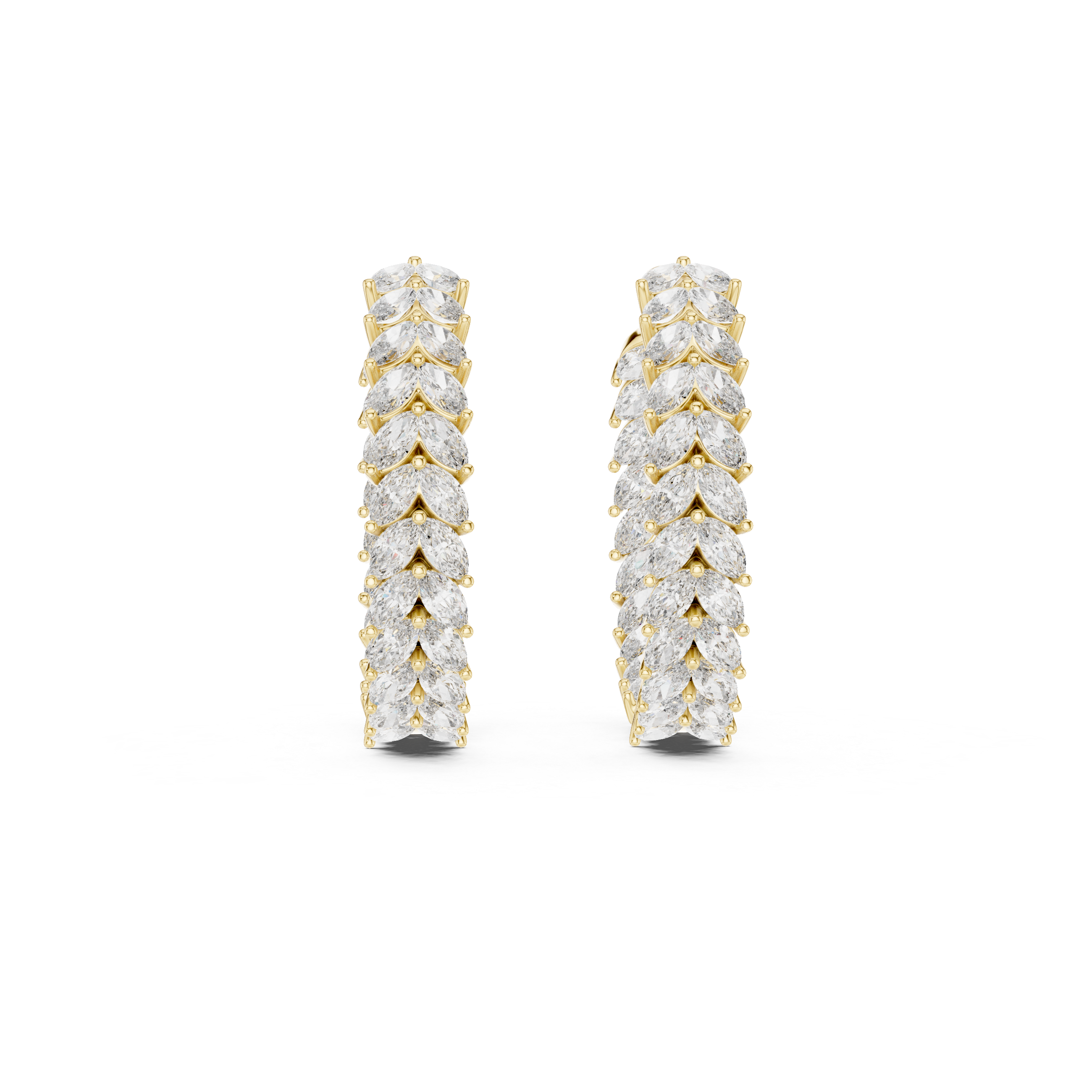 Pair of diamond hoop earrings on a white background