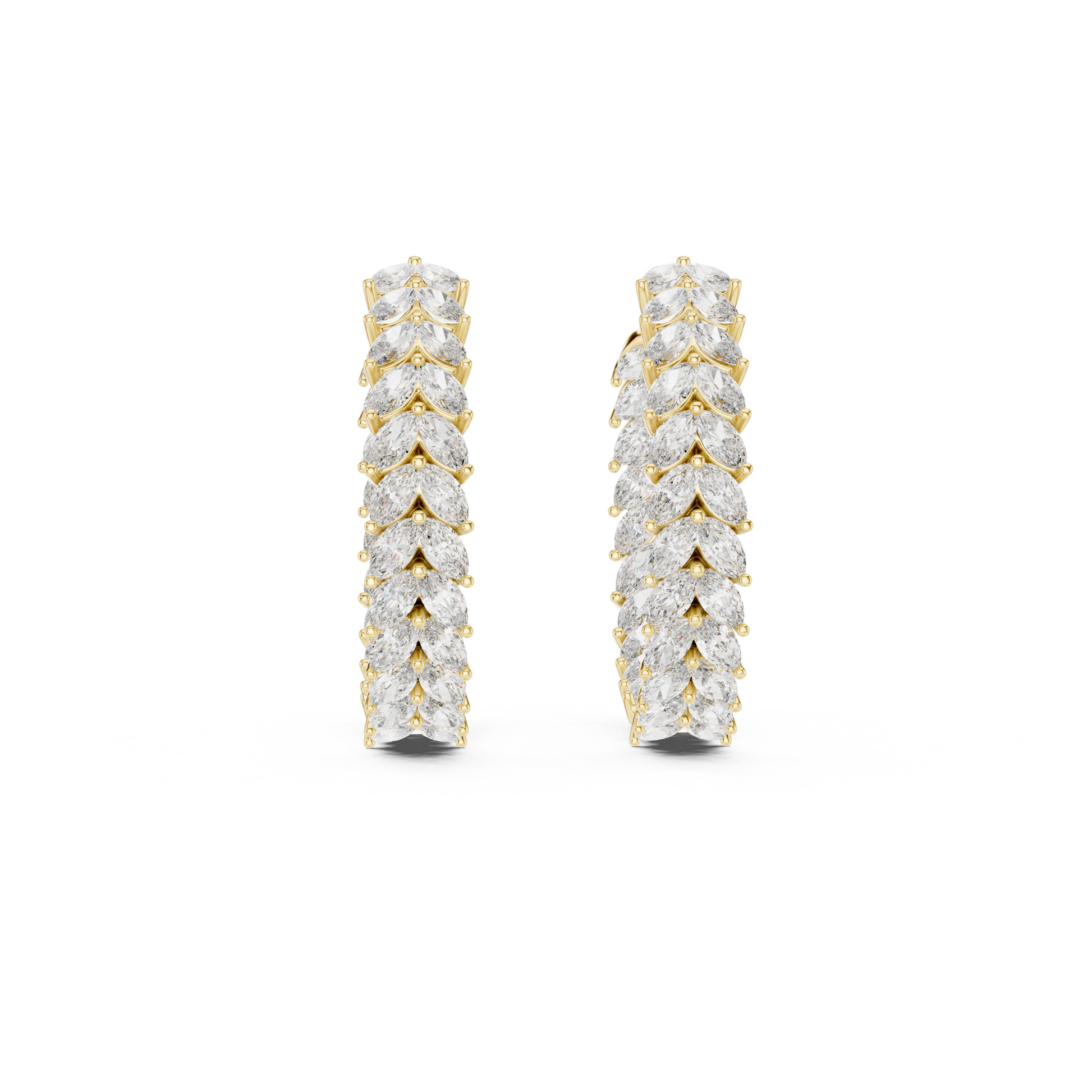 Pair of diamond hoop earrings on a white background