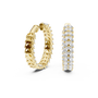 Gold hoop earrings with diamond accents on a white background