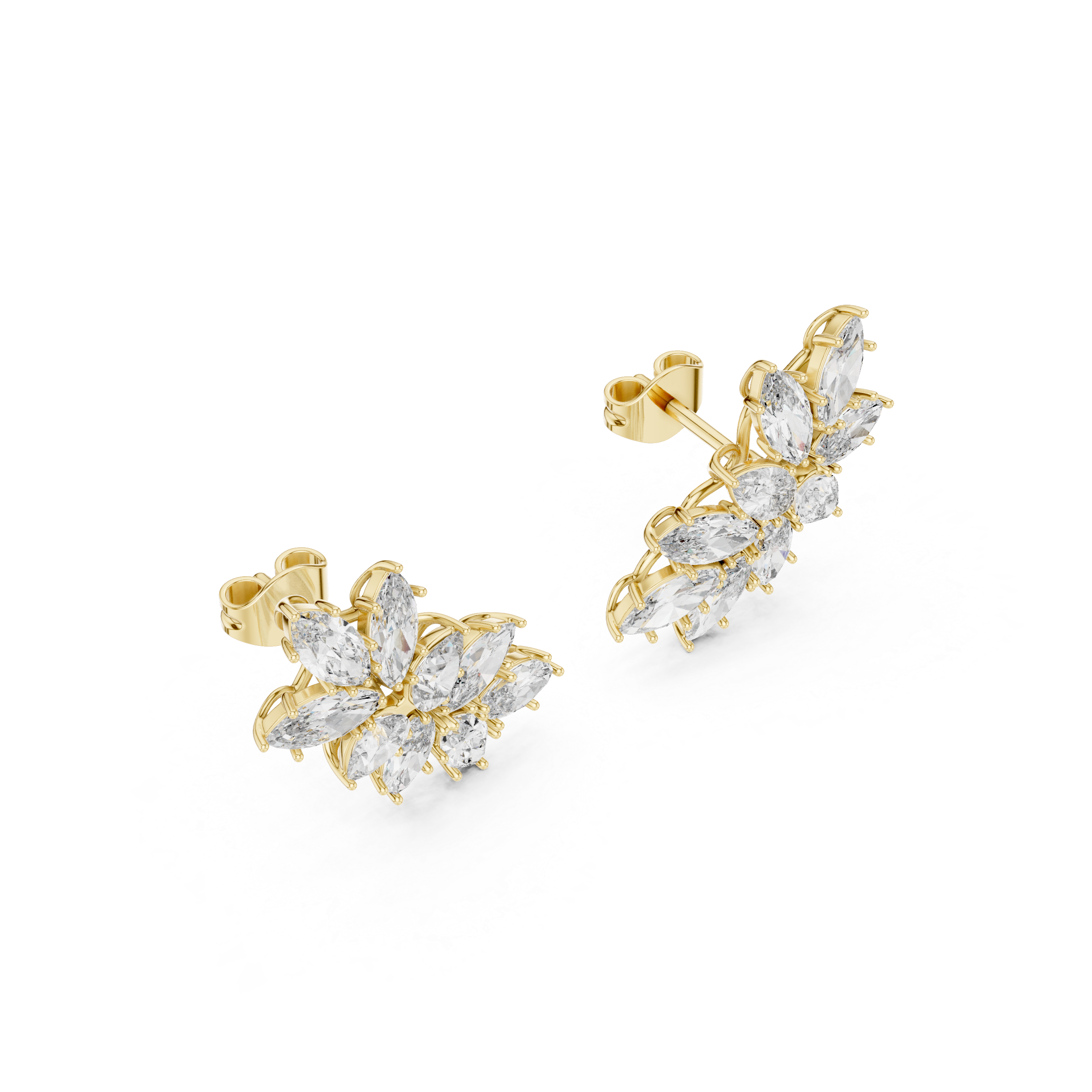 Pair of diamond earrings on a white background