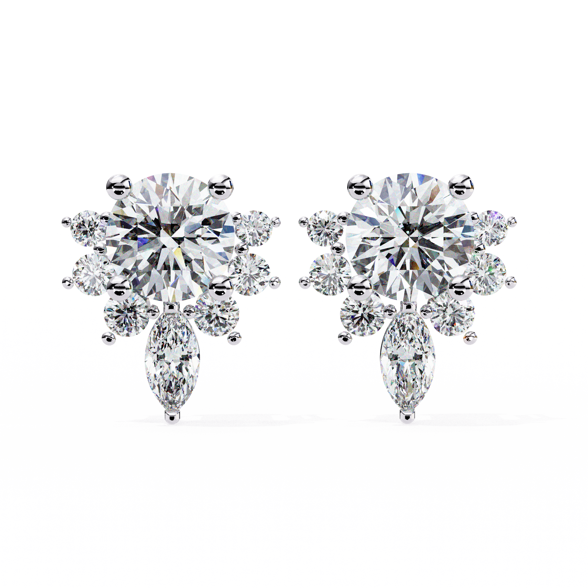 Pair of diamond earrings on a white background