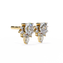 Gold earrings with clear gemstones on a white background