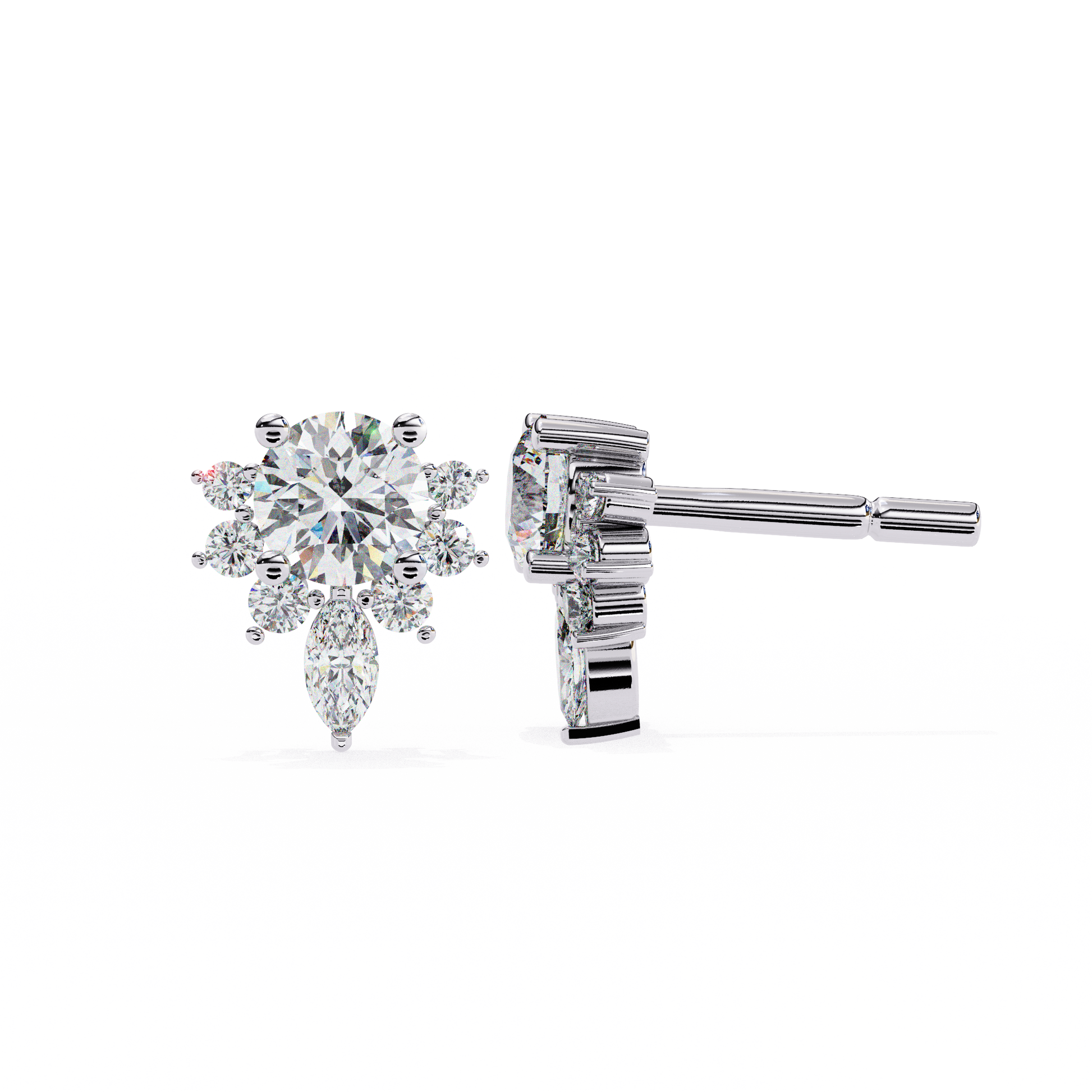 Diamond stud earrings on a white background