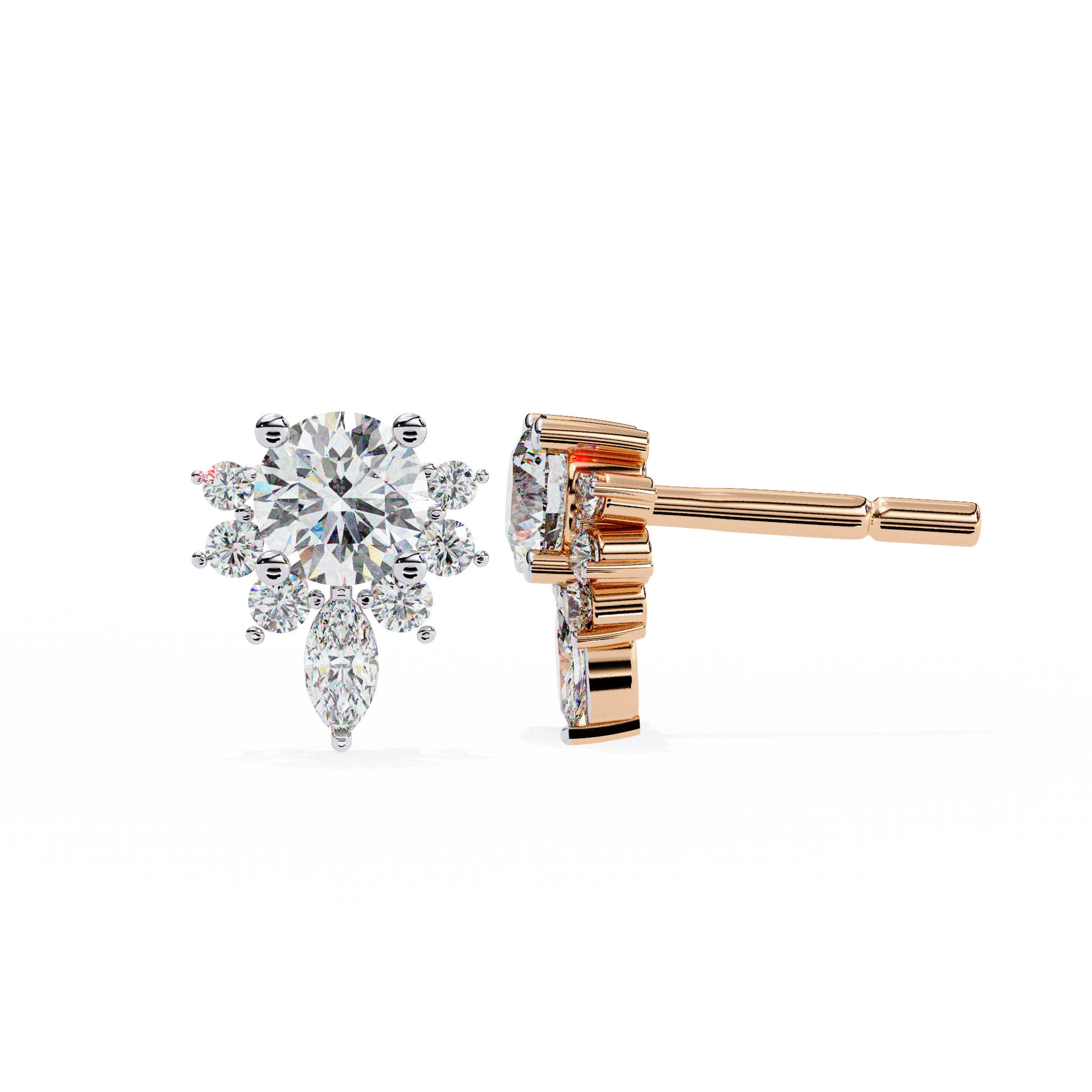 Two diamond earrings on a white background