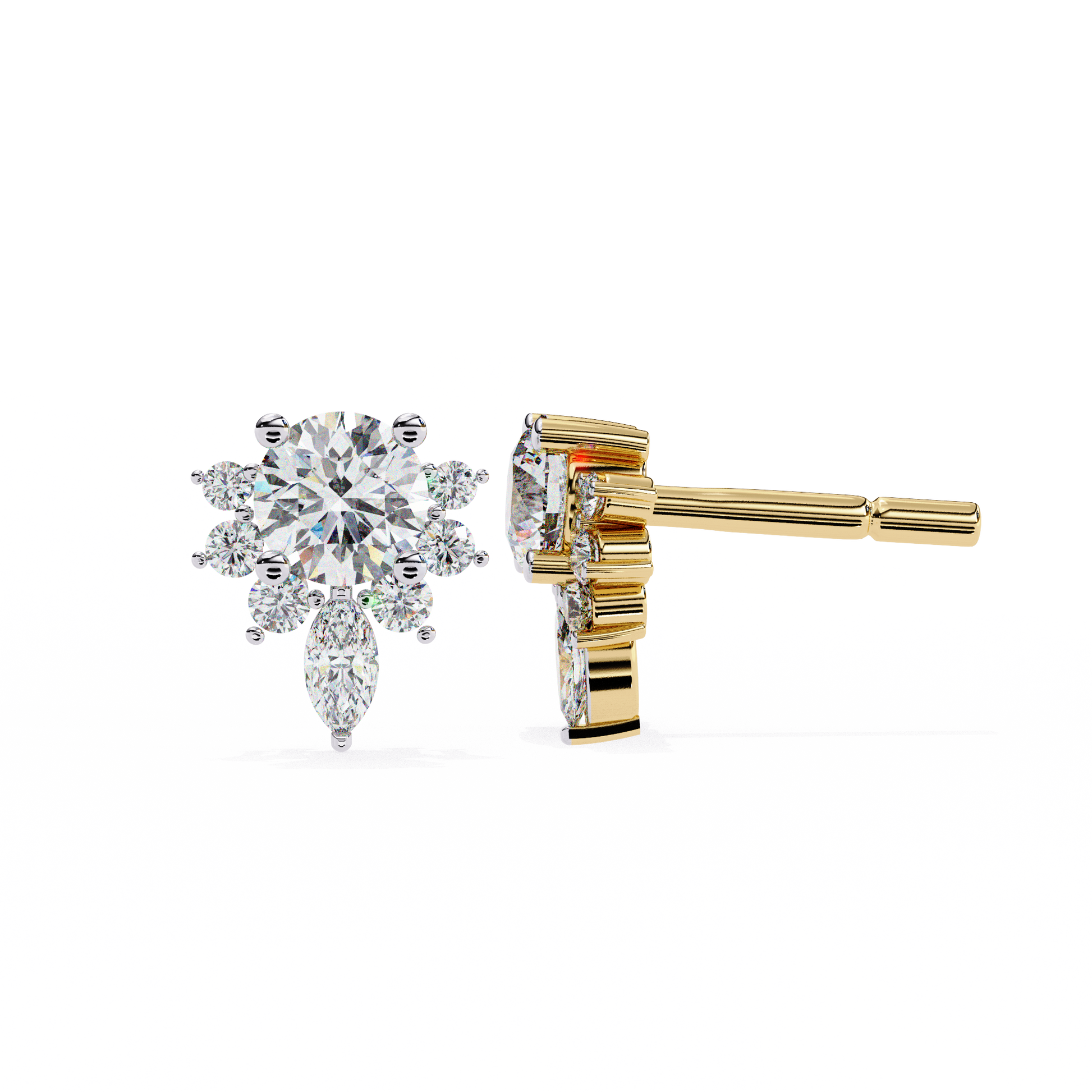 Gold and diamond earring on a white background