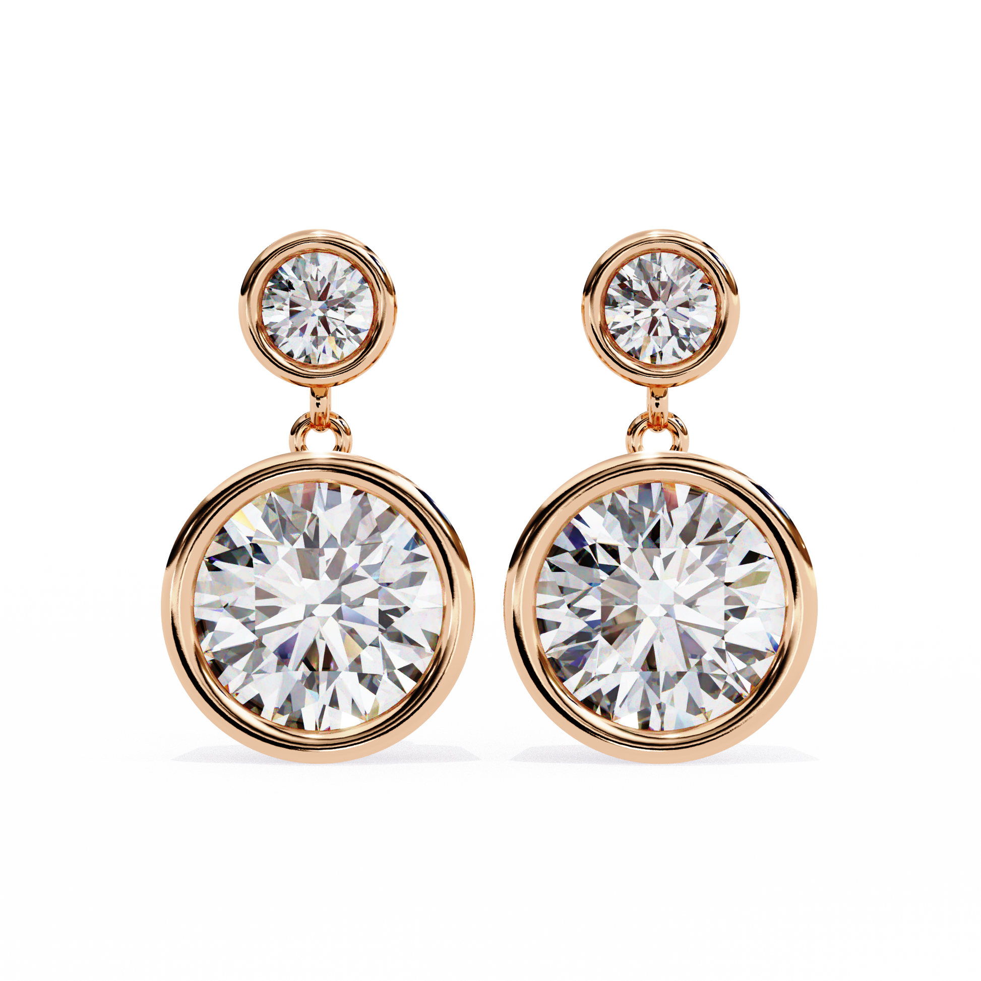 Rose Gold earrings with large diamonds on a white background