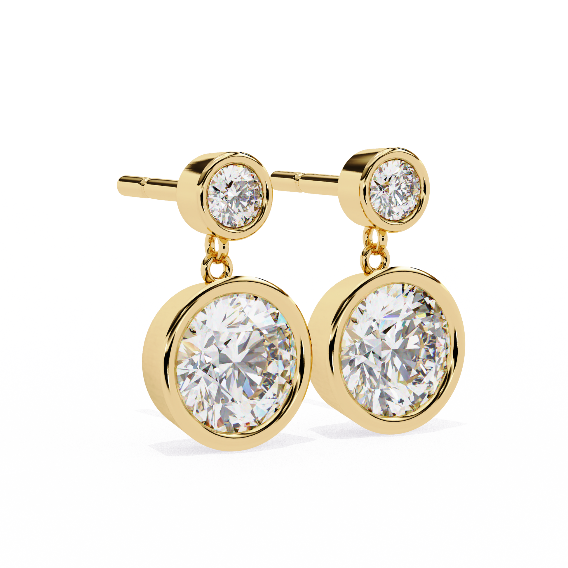 Gold earrings with large diamonds on a white background