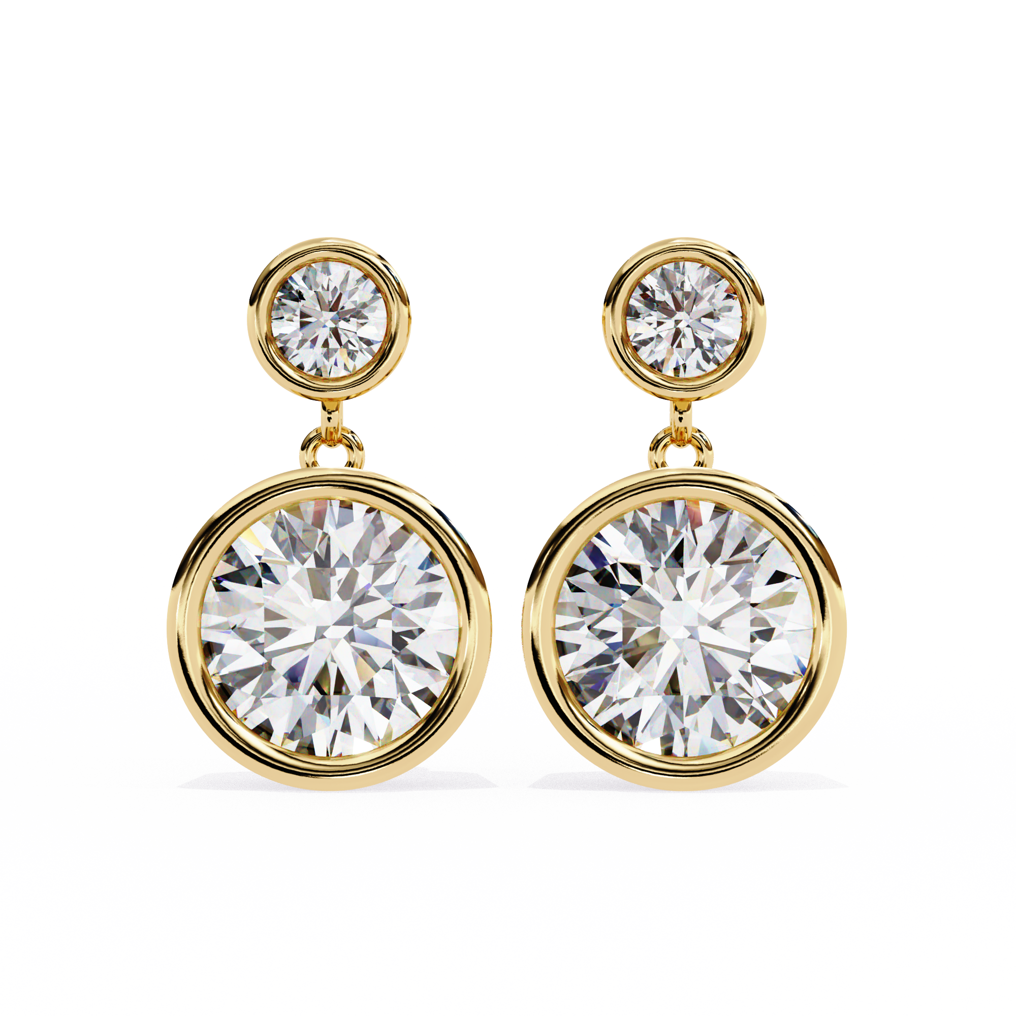 Gold earrings with large diamonds on a white background