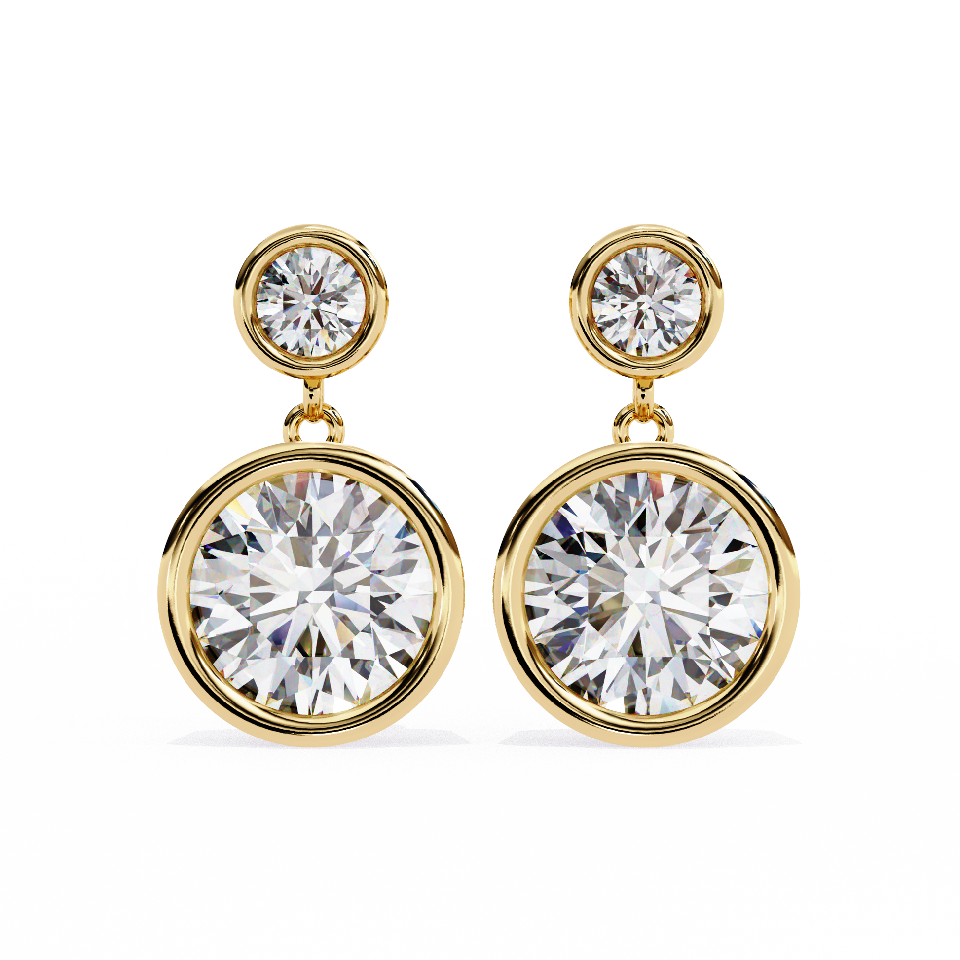 Gold earrings with large diamonds on a white background