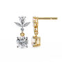 Pair of diamond earrings with gold accents on a white background
