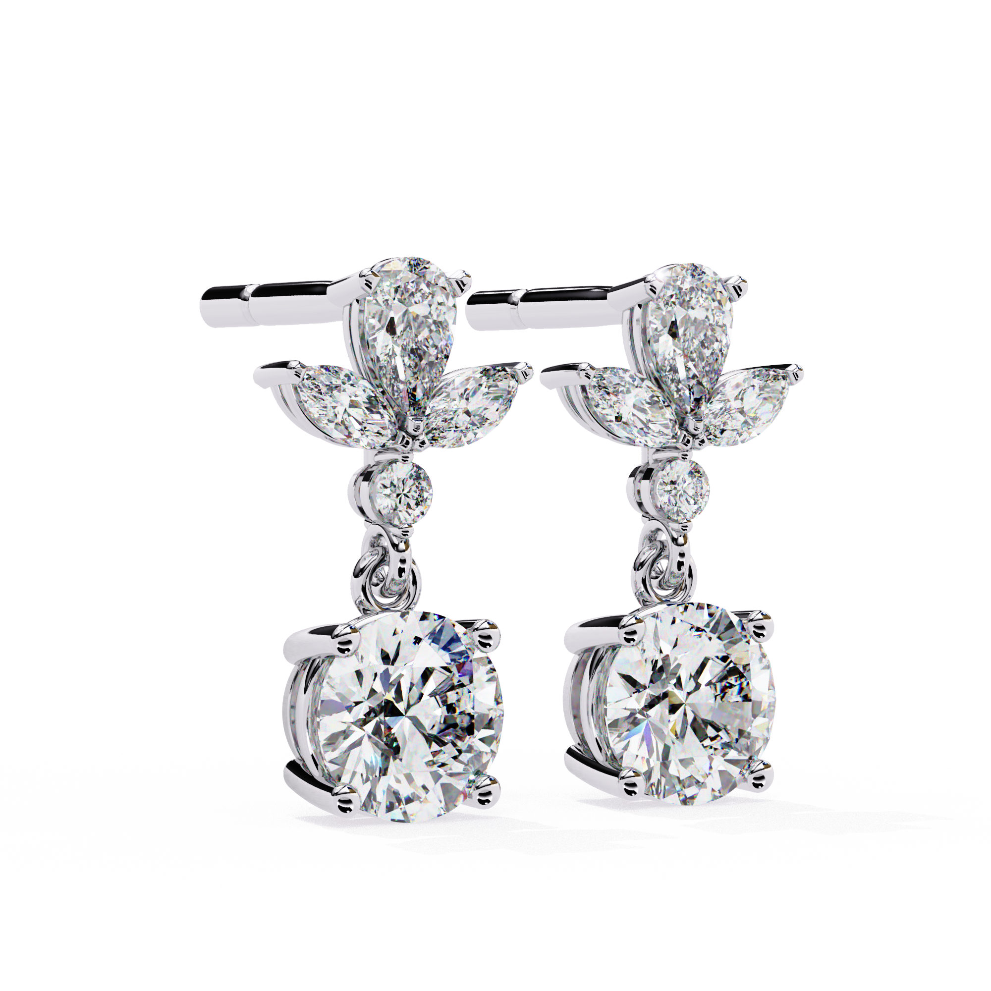 Pair of diamond earrings on a white background