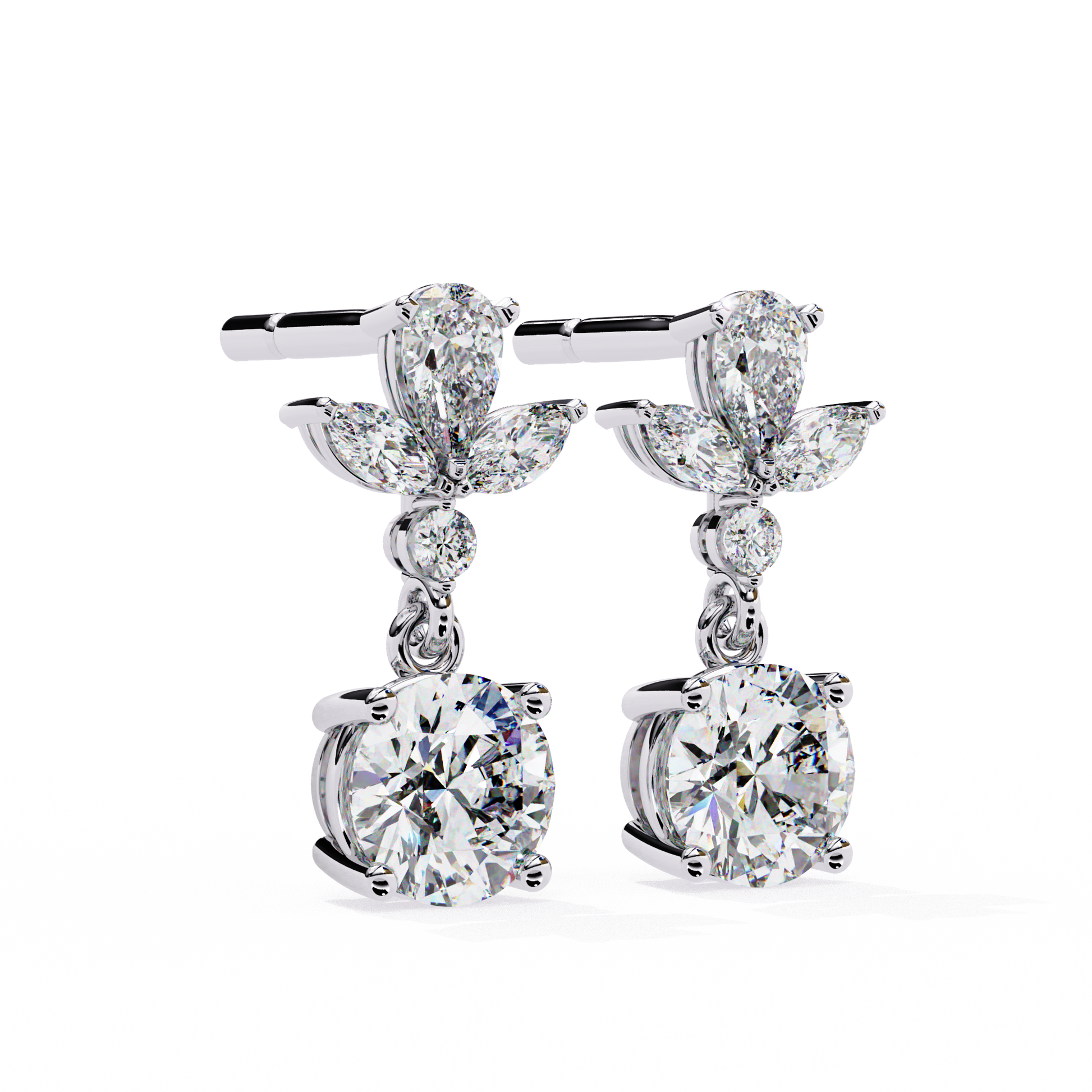 Pair of diamond earrings on a white background