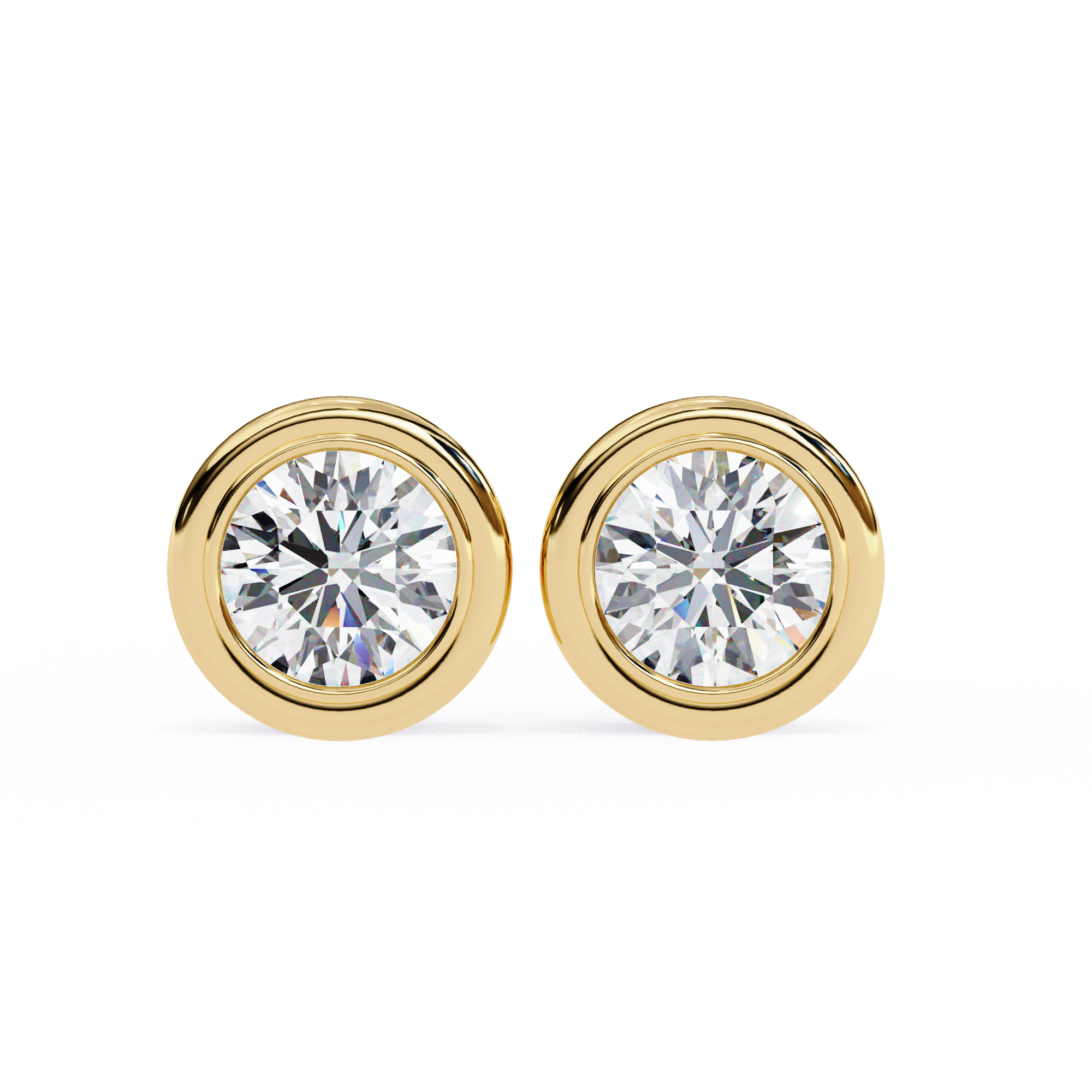 Gold earrings with clear diamonds on a white background