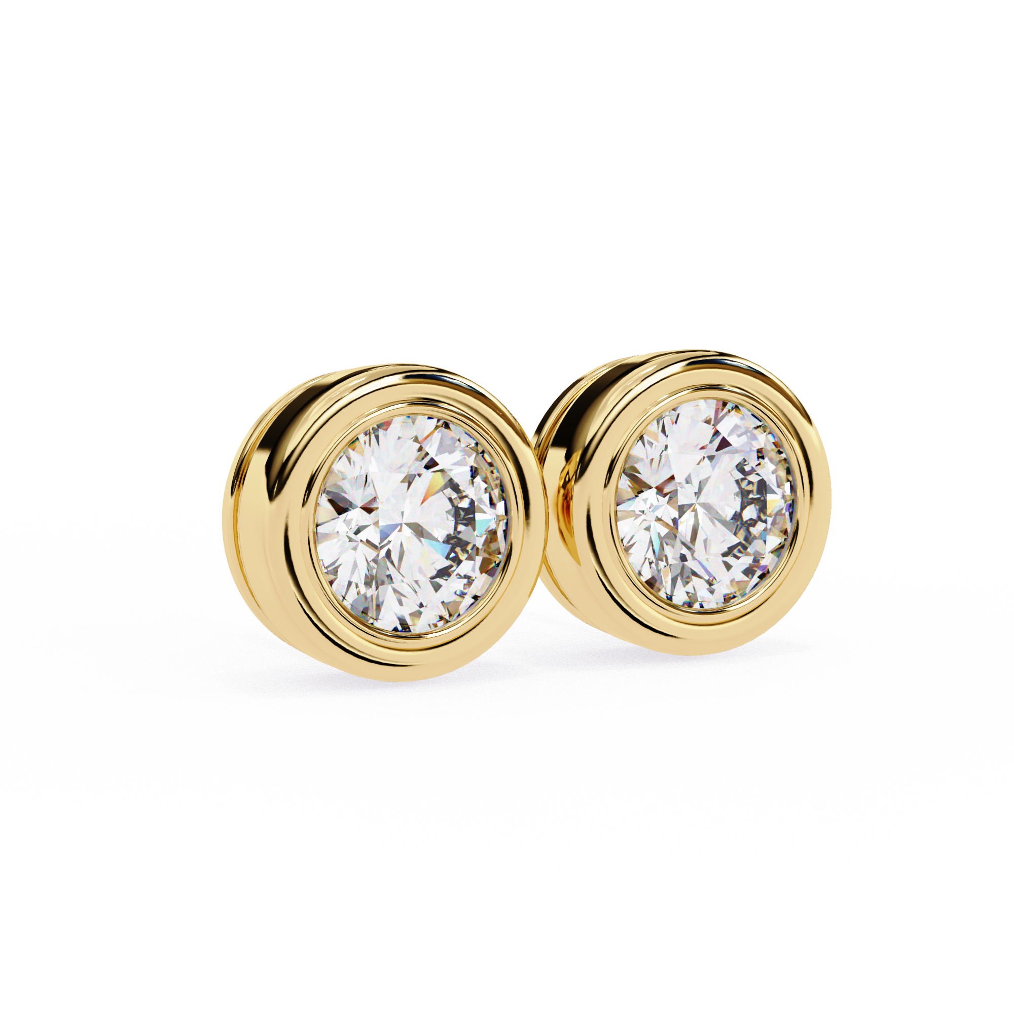 Gold earrings with clear diamonds on a white background