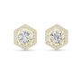 Hexagonal diamond earrings with gold accents on a white background