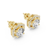 Hexagonal diamond earrings with gold accents on a white background