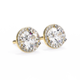 Pair of round diamond stud earrings on a white background