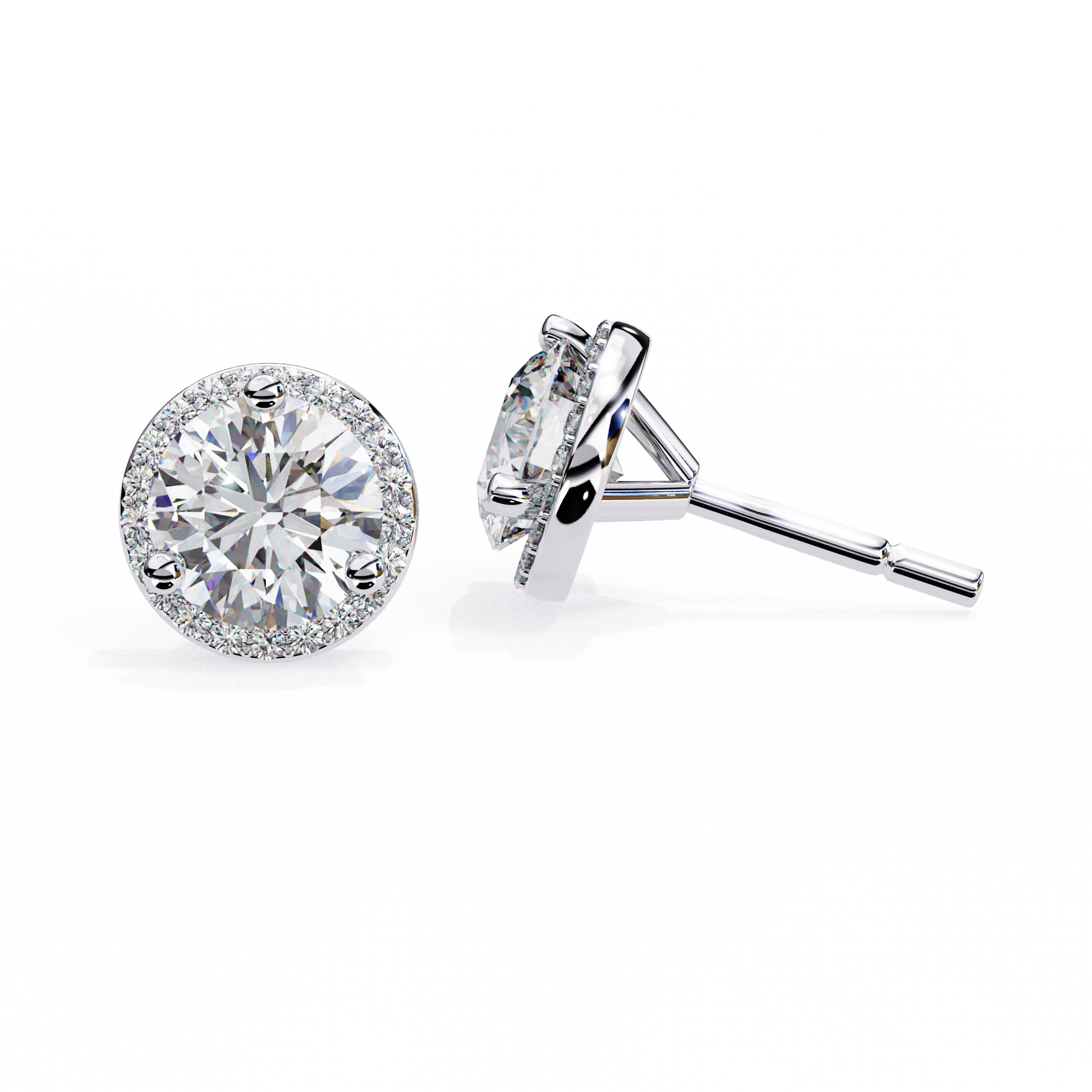 Diamond stud earrings on a white background